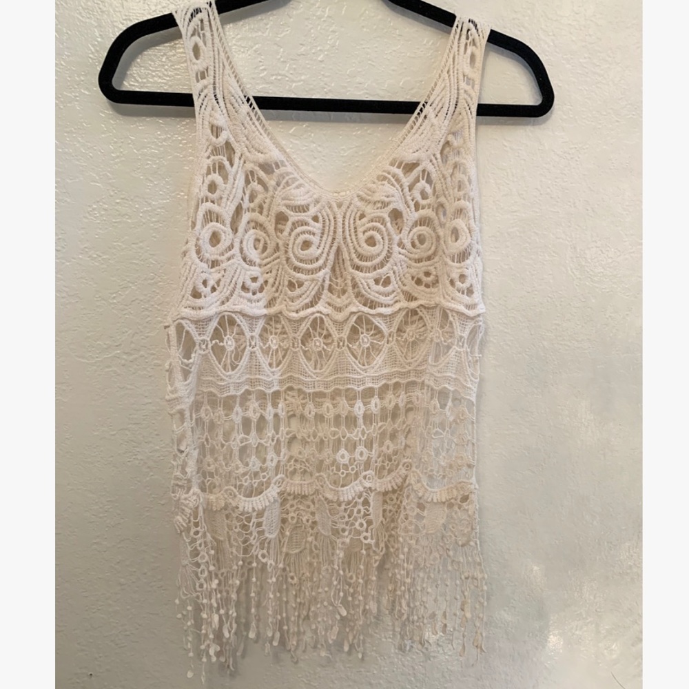🐚Lace fringe cover up🐚